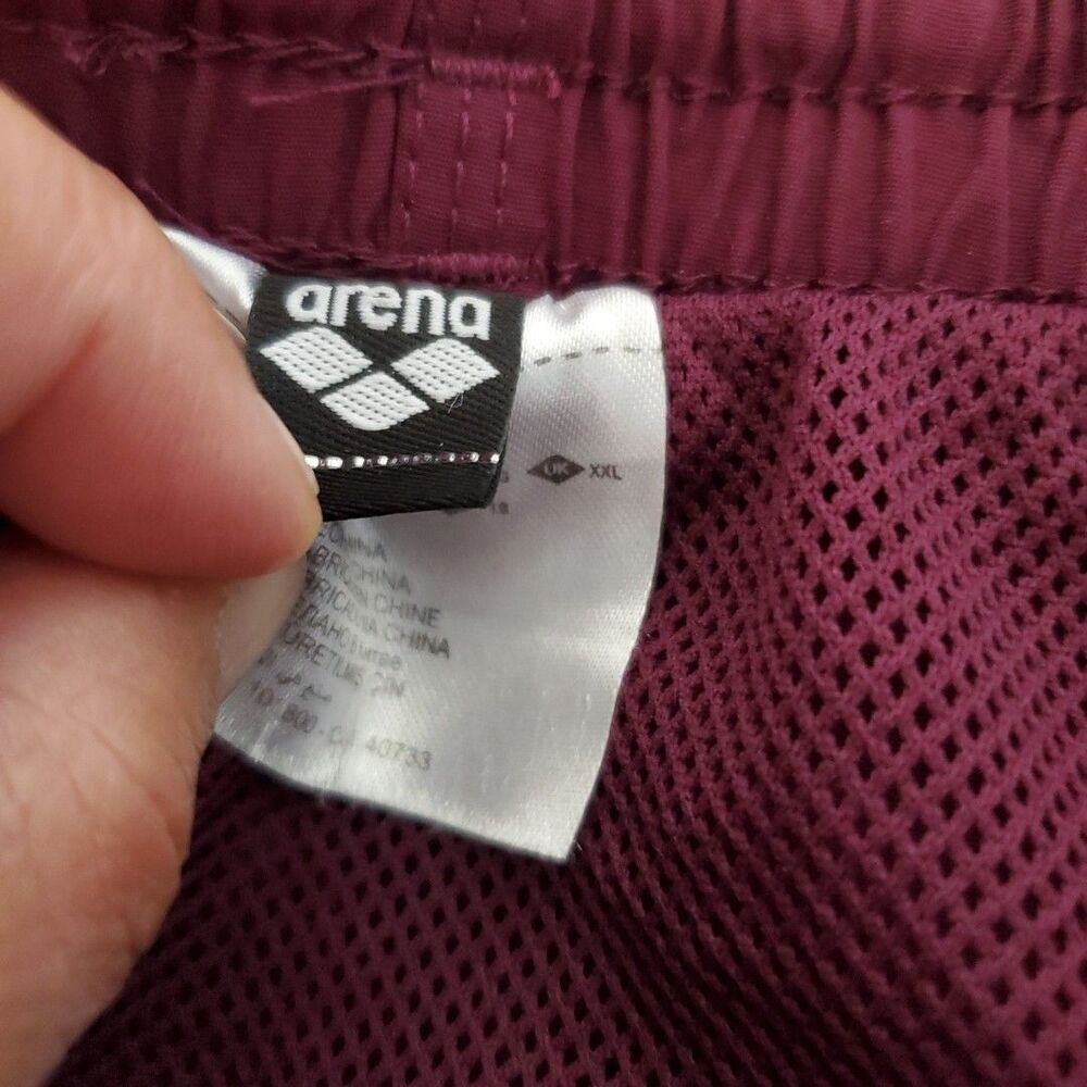 Arena Mens Swim Trunks Maroon Burgundy Blue Logo Elastic Waist Pockets Size M - Picture 12 of 15